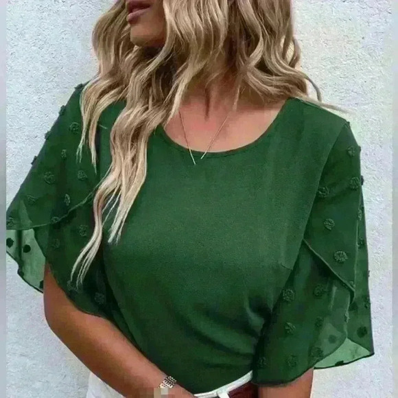 Hunter green  textured sleeved top sz L - Picture 1 of 5